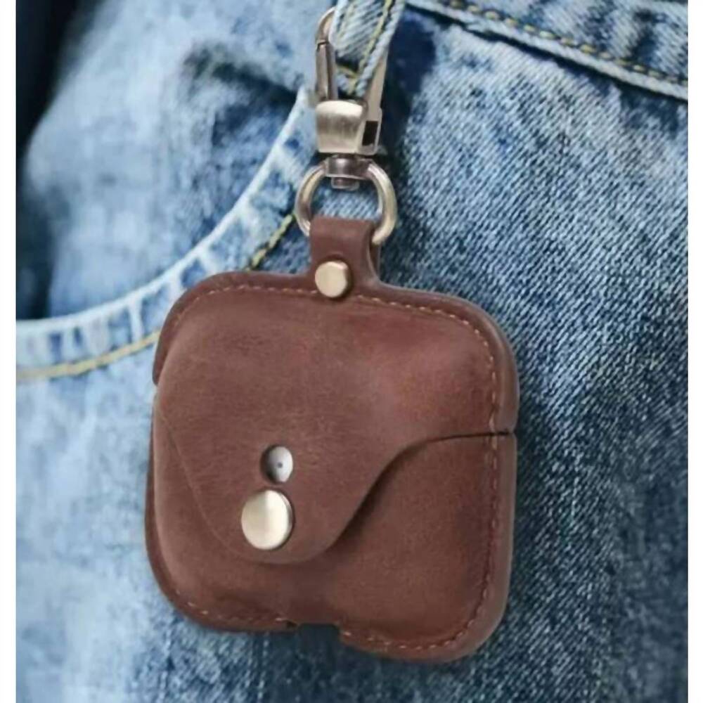 NEW THREADED PEAR unisex leather airpods pro case in coffee